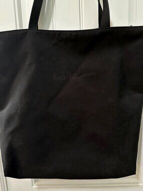 Nicole Miller Black Nylon Zip Tote/Shoulder Bag with Shopping Bag Print Lining